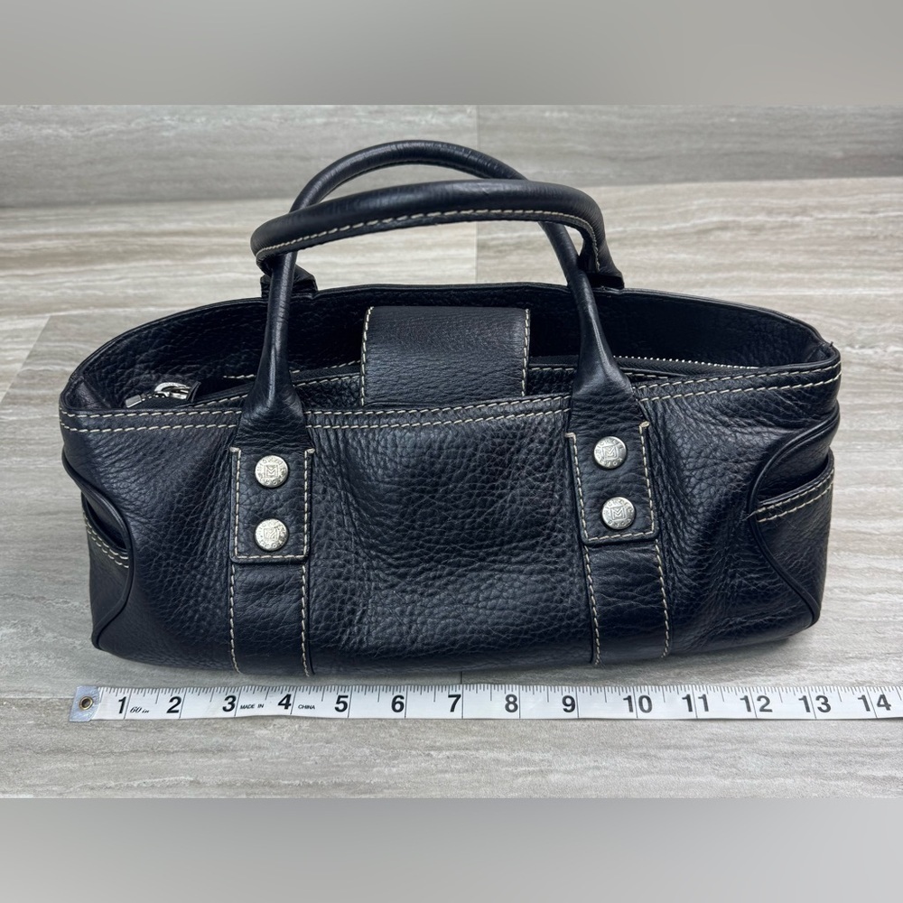 Y2K MICHAEL Michael Kors Greenwich Black Pebbled Leather Vintage Barrel Bag - Picture 10 of 13